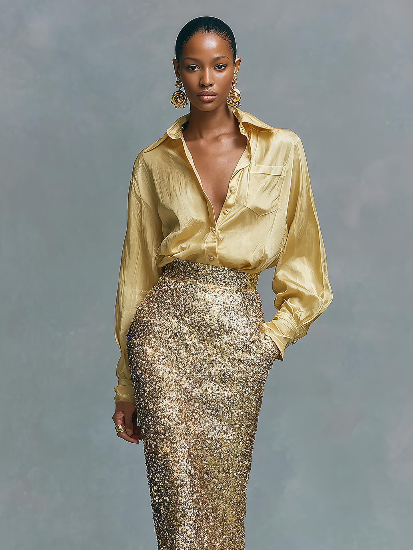 Women's Long-sleeved Satin Single-breasted Shirt