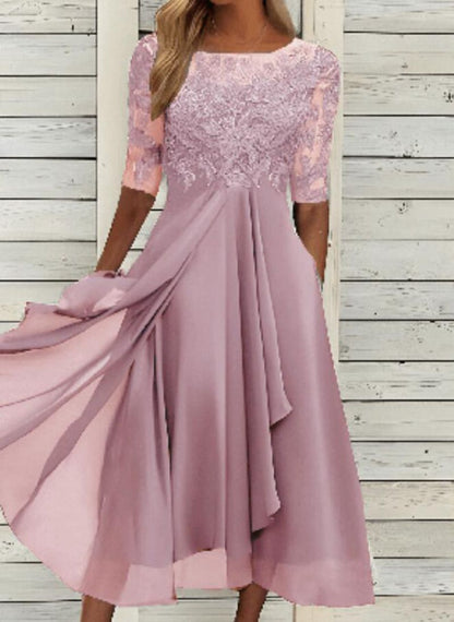 Chiffon Splicing Lace Cut Out Long Evening Dress
