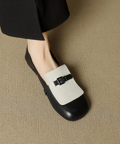 Beige Cowhide Leather Splicing Loafers