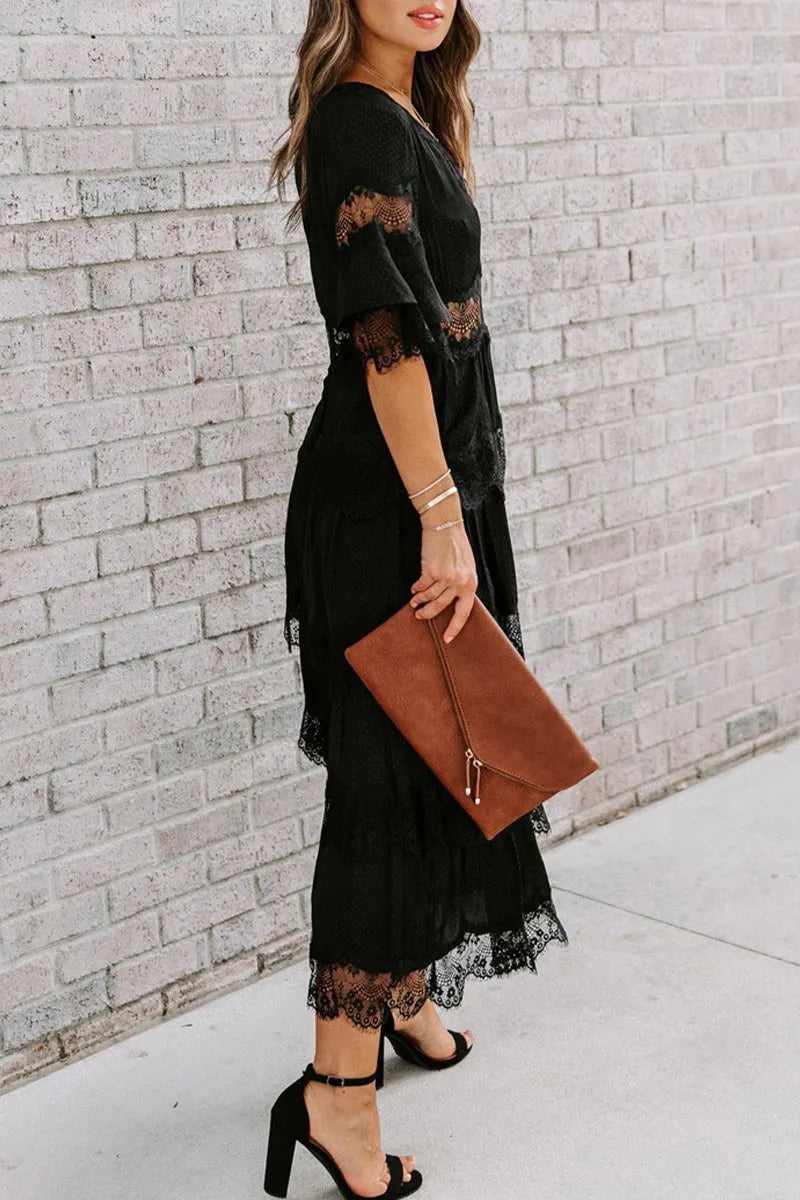 Elegant Solid Lace V Neck Cake  Dresses(3 Colors)