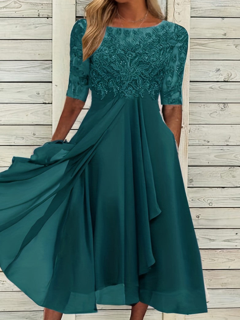 Chiffon Splicing Lace Cut Out Long Evening Dress