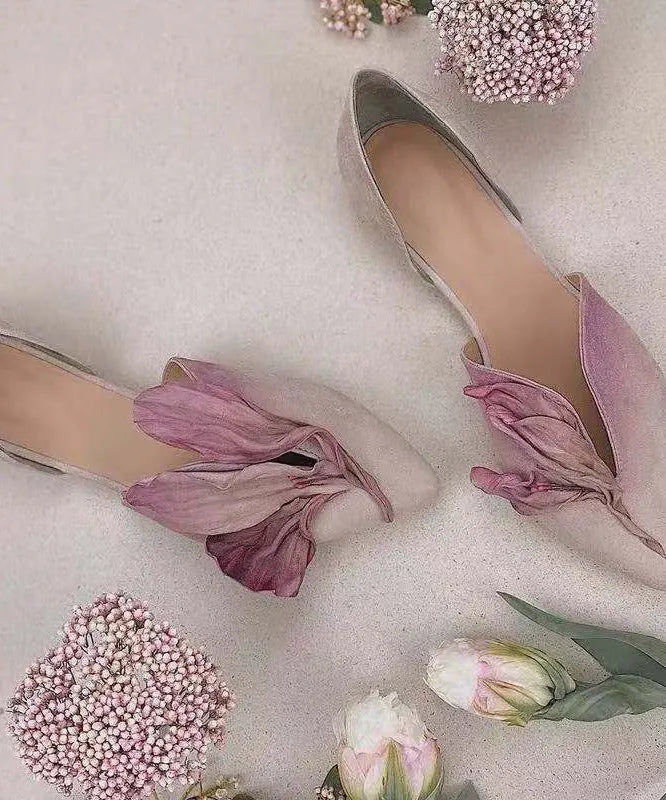 Handmade Green Satins Flower Pointed Toe Flat Shoes