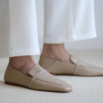 Cow Leather Square Toe Women Flats Casual Loafers Women Shoe Without Heel  New Spring Autumn Mules Woman Simple White Shoes