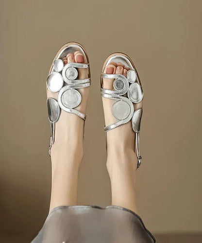 Fashion Gold Flat Sandals Splicing Sheepskin Hollow Out