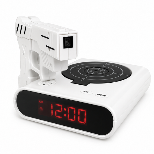 Lazy-riser" target-shooting alarm clock; multifunctional infrared digital LED clock with novelty shooting toy