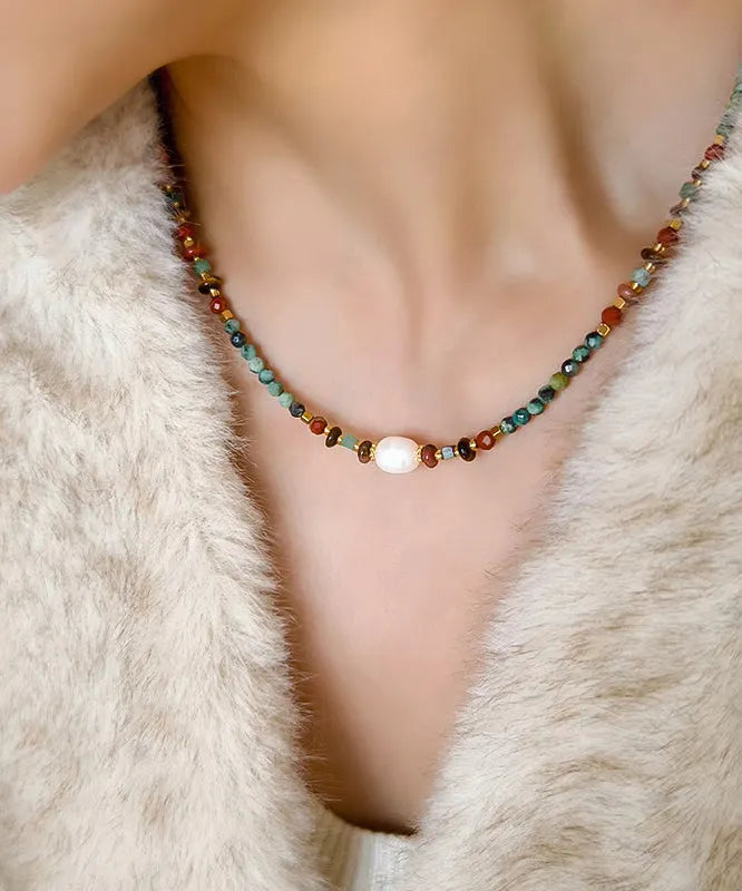 Retro Multicolour Ethnic Style Gratuated Bead Necklace Two Piece Set