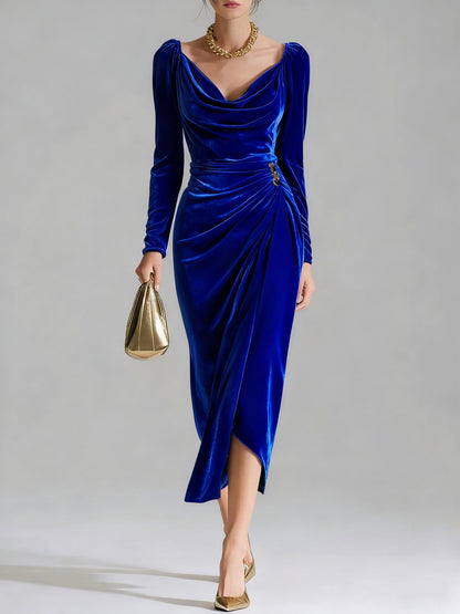 Draped Satin Midi Dress – Effortless Glamour, All-Day Confidence