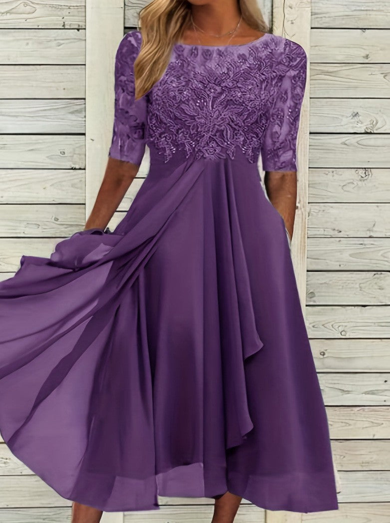 Chiffon Splicing Lace Cut Out Long Evening Dress