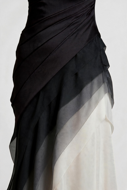 French Black High Waist Patchwork Tulle Maxi Dresses Sleeveless