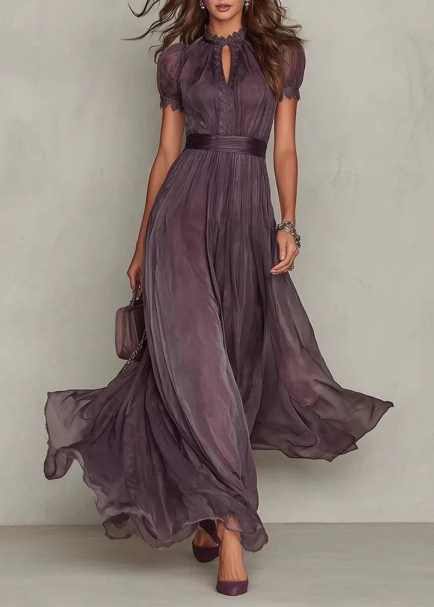 New Lace Patchwork Wrinkled Chiffon Robe Dresses Summer