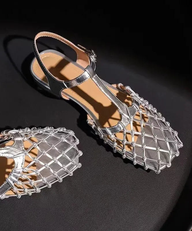 New French Hollow Out Buckle Strap Gold Sandals