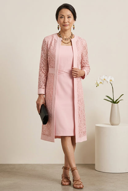 Elegant Solid Lace Hollowed Out Long Sleeve Two Pieces Dress(8 Colors)