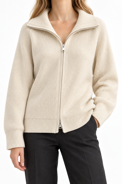 Women's Sherpa Fleece Zip-Up Jacket – Stand Collar Plush Coat