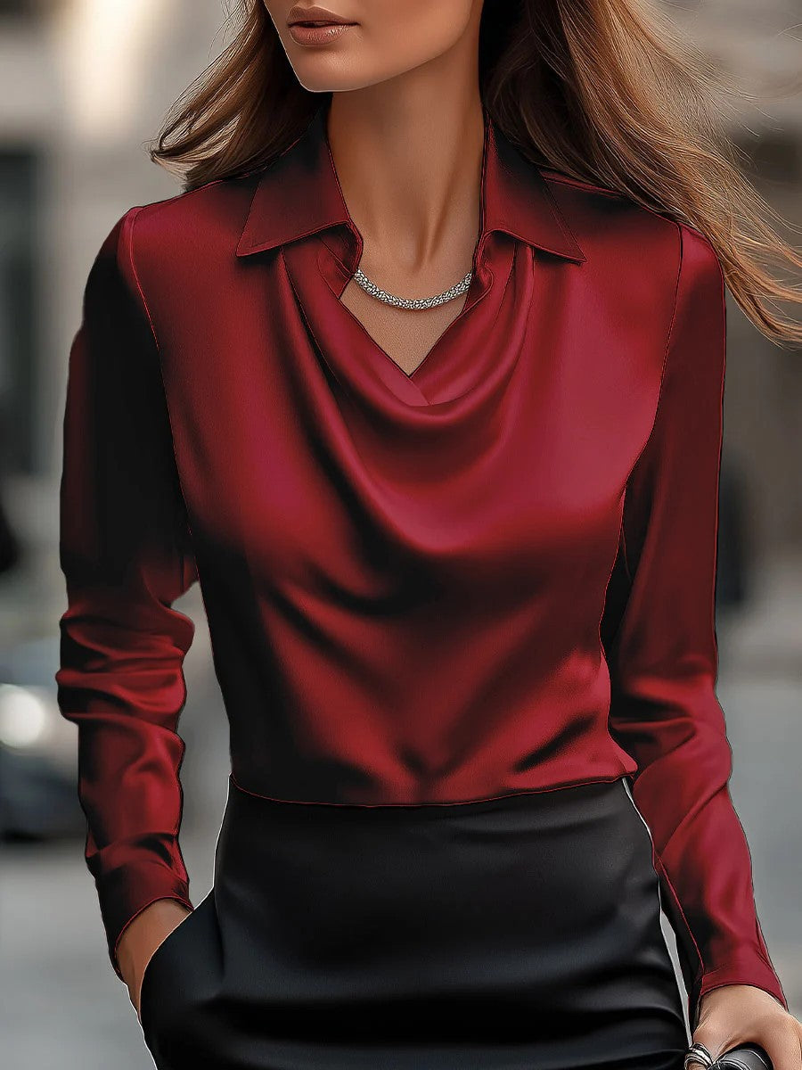 Elegant Draped Neckline Women’s Top-The Perfect Satin Essential – Style, Comfort & Versatility Combined