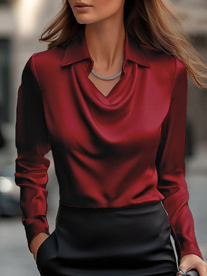 Elegant Draped Neckline Women’s Top-The Perfect Satin Essential – Style, Comfort & Versatility Combined