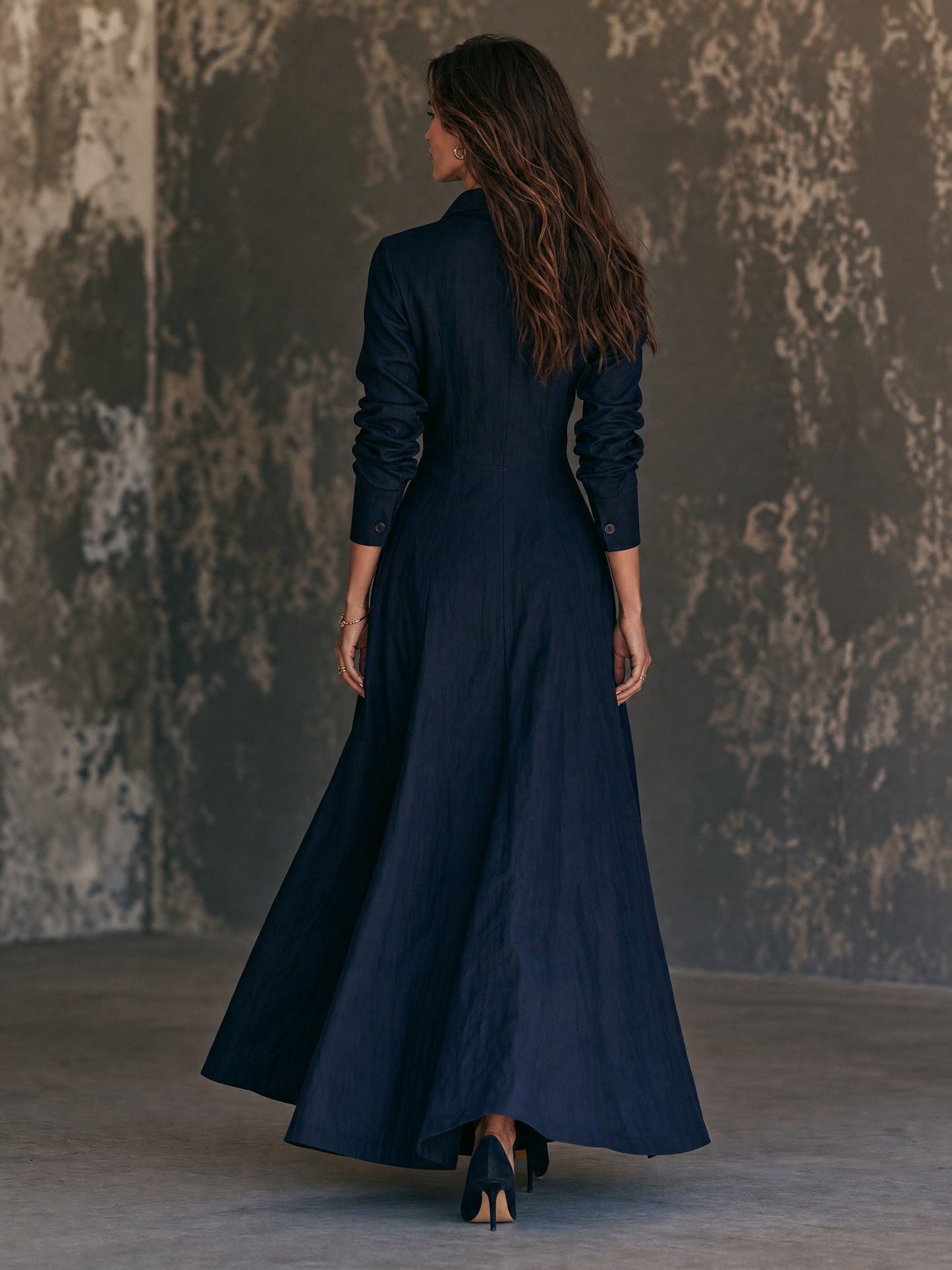 Women's Minimalist Lapel Long-Sleeve Single-Breasted Maxi Dress