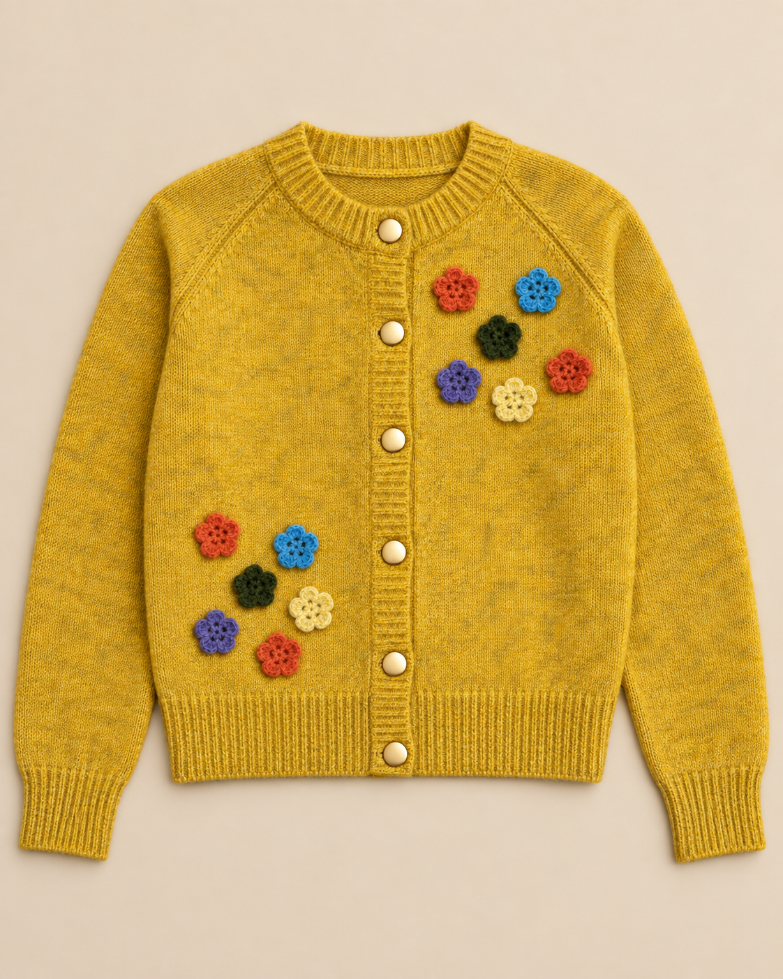 Women's Floral Wool Cardigan – Colorful Flower Round Neck Sweater