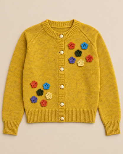 Women's Floral Wool Cardigan – Colorful Flower Round Neck Sweater