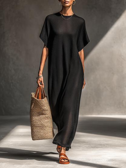 Women's Minimalist Sheer Knit Short-sleeved Maxi Dress