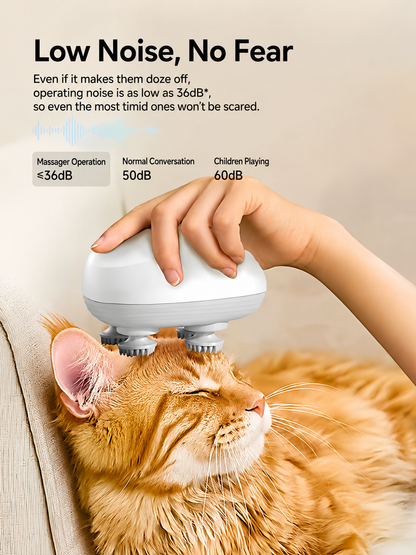 Quiet 4-Claw Cat Massager – Low-Noise Kneading Spa Brush for Relaxed, Happy Cats