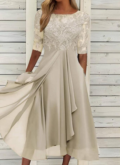 Chiffon Splicing Lace Cut Out Long Evening Dress