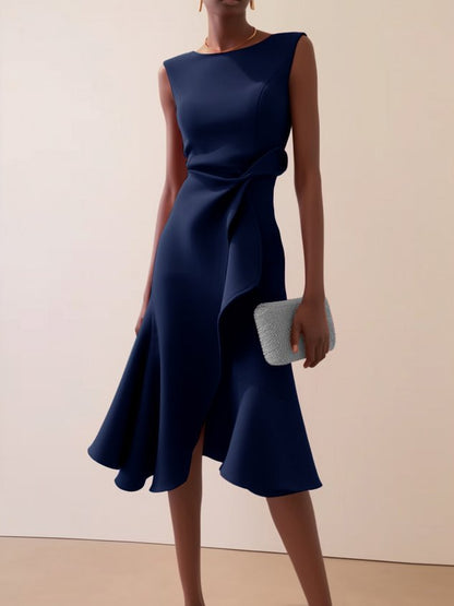 Sleeveless Red Elegant Dress Round Neck