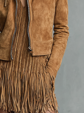 Women's Fashion Cropped Suede Lapel Zipper Jacket