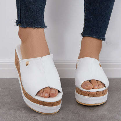 Comfortable Cork Footbed Slip-on Sandals Platform Wedge Slippers