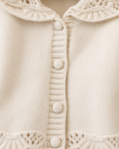 Women's Fluffy Knit Jacket – Scallop Hem Pearl Button Short Coat