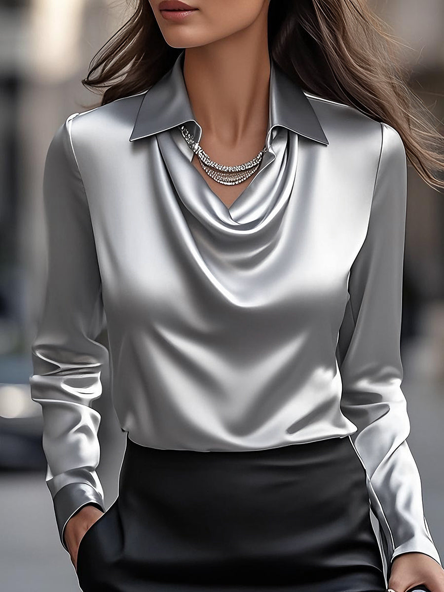 Elegant Draped Neckline Women’s Top-The Perfect Satin Essential – Style, Comfort & Versatility Combined