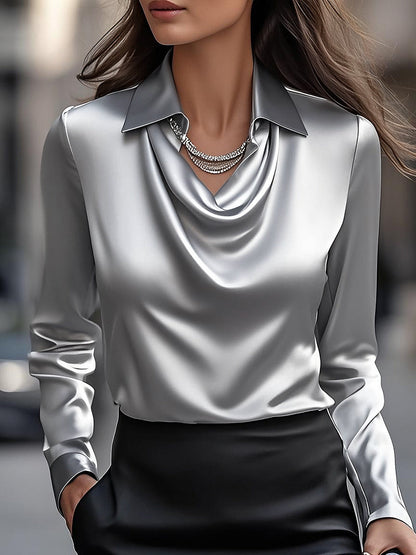 Elegant Draped Neckline Women’s Top-The Perfect Satin Essential – Style, Comfort & Versatility Combined
