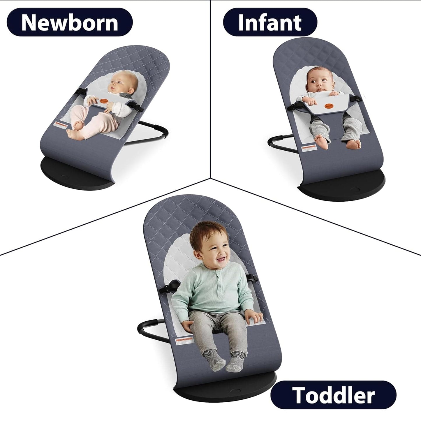 Portable Baby Bouncer Seat for Infants, 0-18 Months, 3 Modes of Use with Rocker & Stationary Options