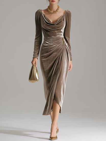 Draped Satin Midi Dress – Effortless Glamour, All-Day Confidence