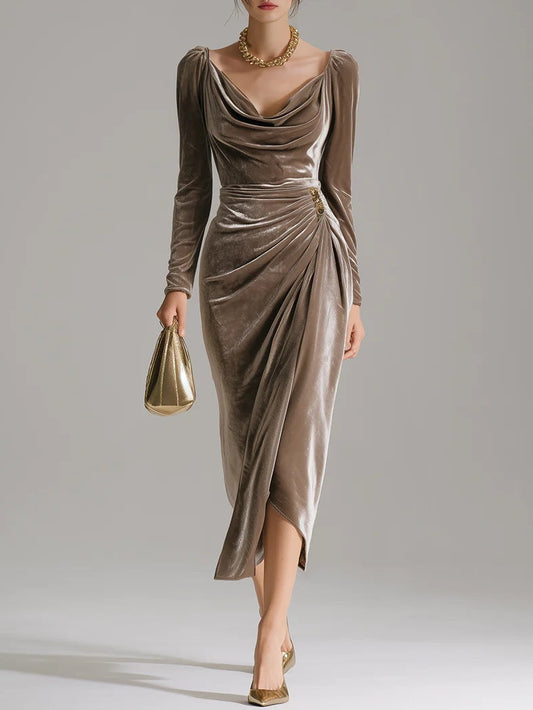 Draped Satin Midi Dress – Effortless Glamour, All-Day Confidence