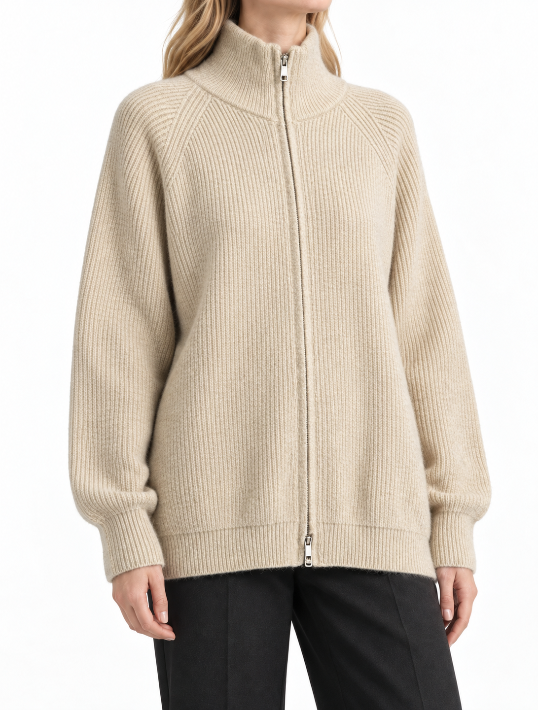 Women's Sherpa Fleece Zip-Up Jacket – Stand Collar Plush Coat