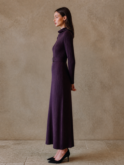 Women's Ribbed Turtleneck Long Sleeve Evening Knit Maxi Dress