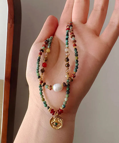 Retro Multicolour Ethnic Style Gratuated Bead Necklace Two Piece Set