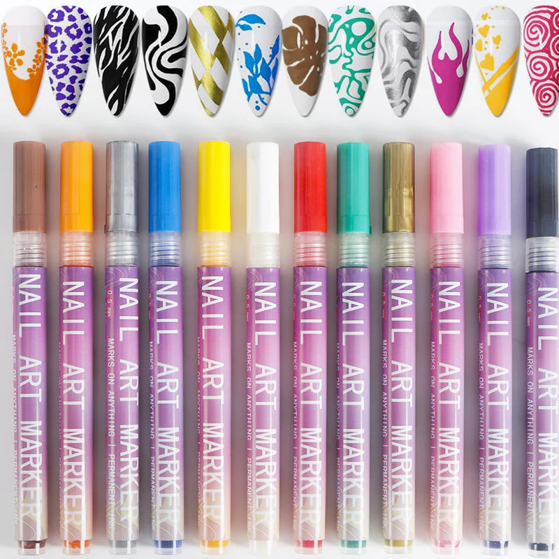 MagicManiTM - 12 Colors Nail Art Pen Marker Set for Creative Designs 💅🎨
