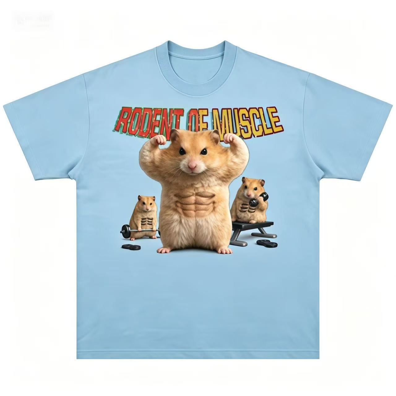 "Muscle Hamster" Powerlifting Design – New Unisex Short-Sleeve Tee (Heavyweight Cotton, Breathable, Printed)