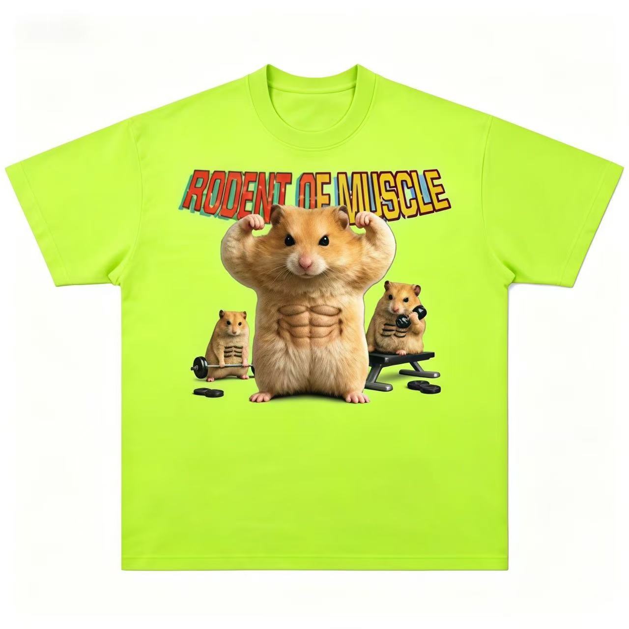 "Muscle Hamster" Powerlifting Design – New Unisex Short-Sleeve Tee (Heavyweight Cotton, Breathable, Printed)