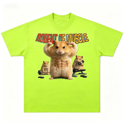 "Muscle Hamster" Powerlifting Design – New Unisex Short-Sleeve Tee (Heavyweight Cotton, Breathable, Printed)