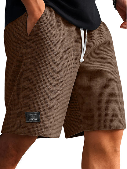 Men's Everyday Waffle Embroidered Logo Casual Solid Shorts