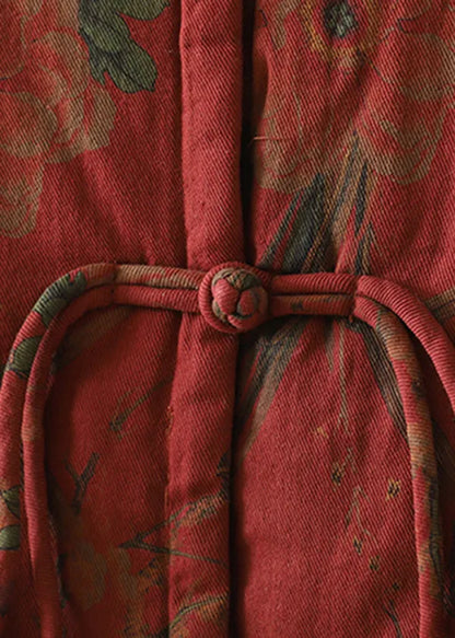 Vintage Red Tassel Print Patchwork Fine Cotton Filled Vest Winter