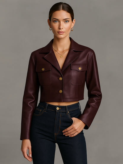 Women's Minimalist Faux Leather Short Jacket