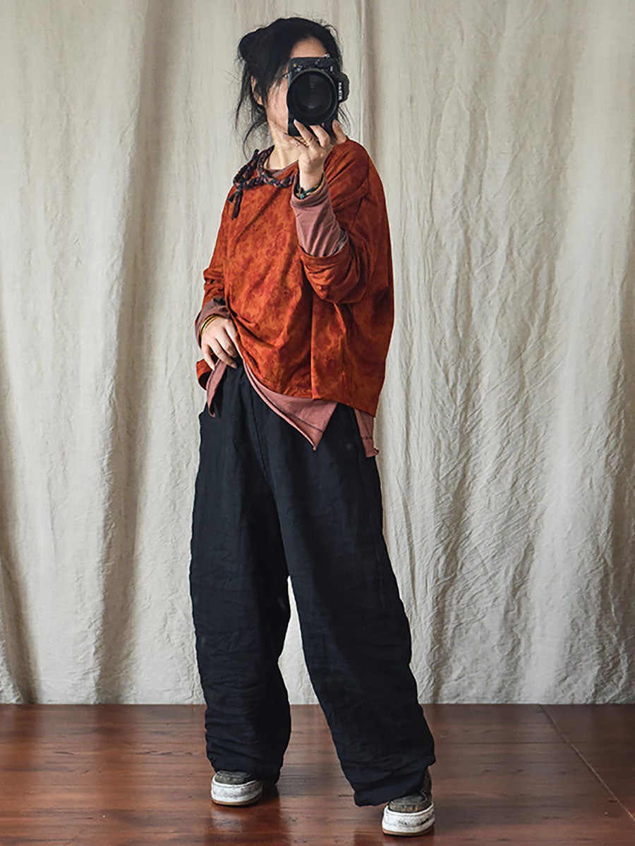 Women Spring Casual Solid Loose Elastic Waist Linen Pants