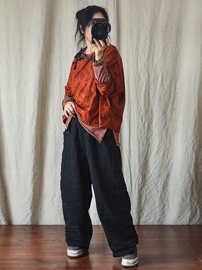 Women Spring Casual Solid Loose Elastic Waist Linen Pants