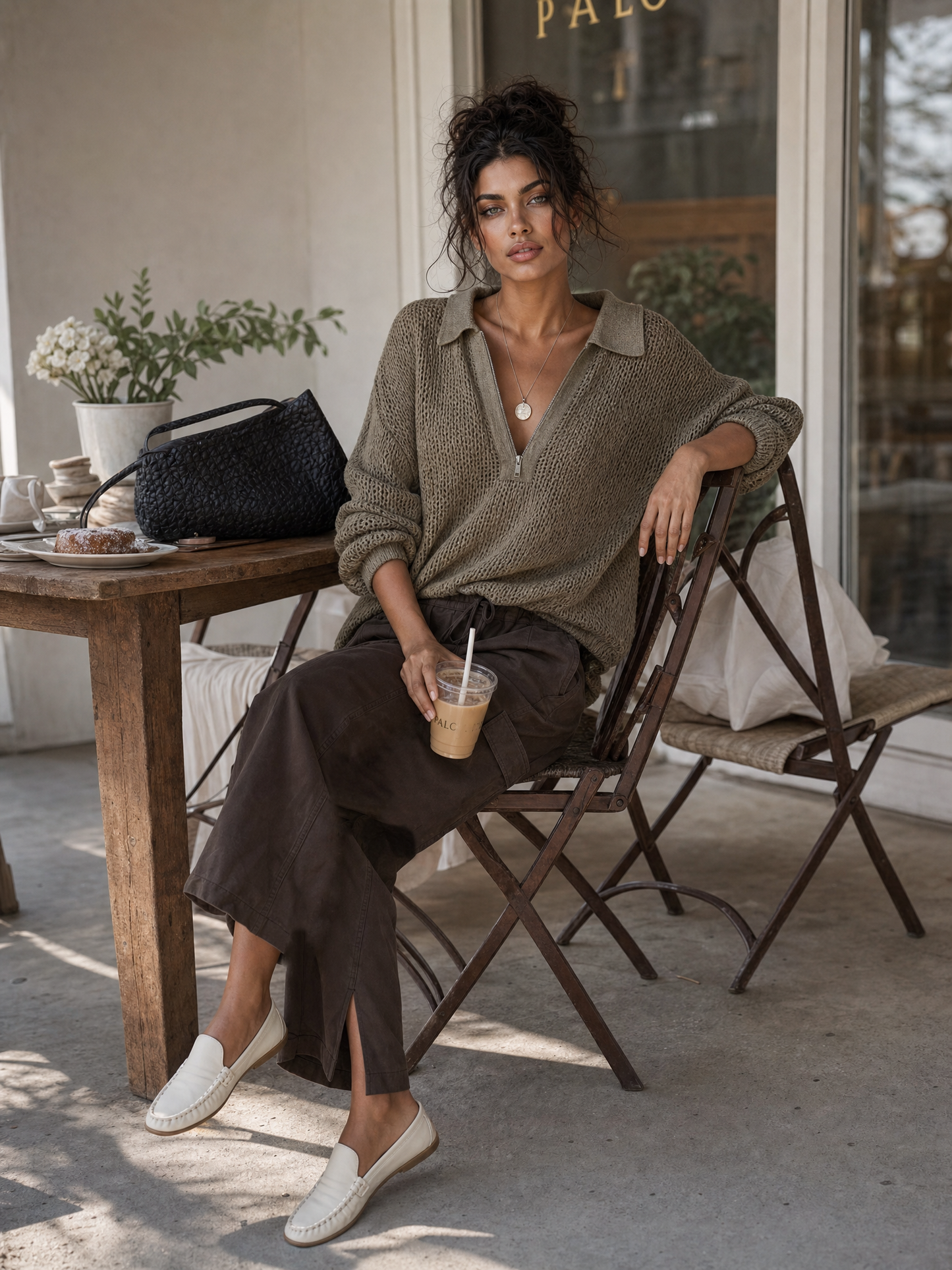 Women's Minimalist Pointelle Half-Zip Long-Sleeve Sweater
