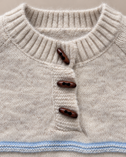 Women's Striped Wool Sweater – Henley Button-Neck Knit Pullover