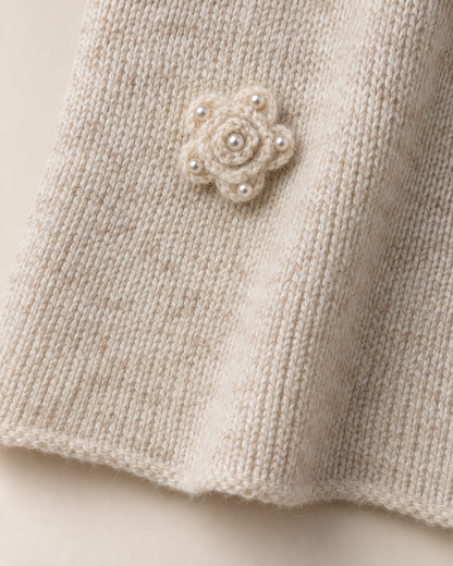 Women's Wool Sweater and Skirt Set – Pearl Floral Two-Piece Knit Outfit