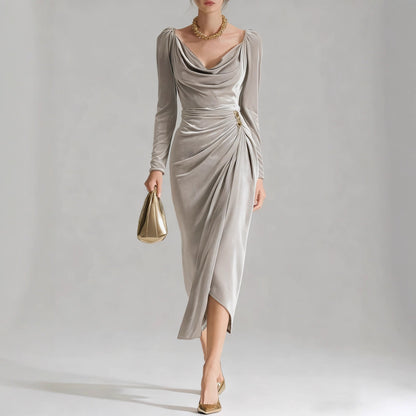 Draped Satin Midi Dress – Effortless Glamour, All-Day Confidence